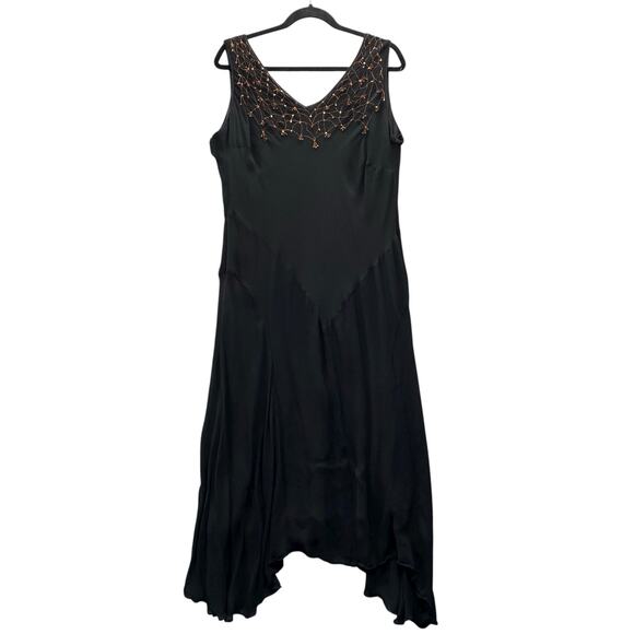 Vtg Witchy Whimsigoth Boho Rayon Layered Midi Dress Womens 14 Black Embroidered - Picture 1 of 12